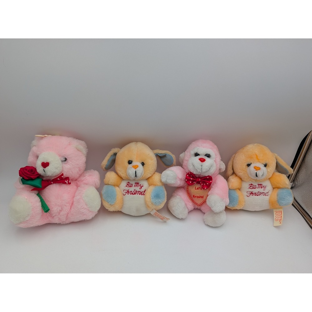 Fairview Plush Animal Lot Pink Yellow Bear Monkey Puppy Vintage 1990s